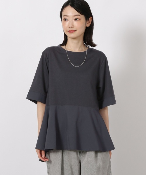LAKOLE(ラコレ)の「異素材きりかえ半袖 / 593578(Tシャツ/カットソー・レディース・ボルドー/ベージュ/チャコール・FREE)」の2枚目の写真