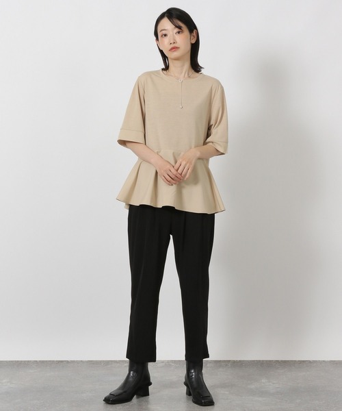 LAKOLE(ラコレ)の「異素材きりかえ半袖 / 593578(Tシャツ/カットソー・レディース・ボルドー/ベージュ/チャコール・FREE)」の9枚目の写真