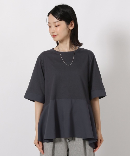 LAKOLE(ラコレ)の「異素材きりかえ半袖 / 593578(Tシャツ/カットソー・レディース・ボルドー/ベージュ/チャコール・FREE)」の12枚目の写真