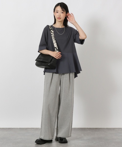 LAKOLE(ラコレ)の「異素材きりかえ半袖 / 593578(Tシャツ/カットソー・レディース・ボルドー/ベージュ/チャコール・FREE)」の4枚目の写真