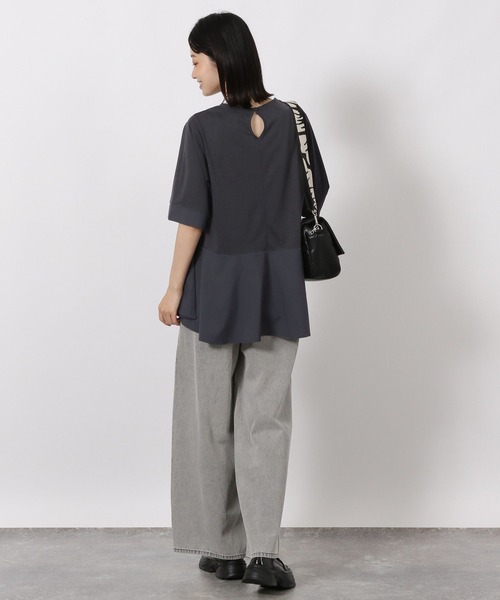 LAKOLE(ラコレ)の「異素材きりかえ半袖 / 593578(Tシャツ/カットソー・レディース・ボルドー/ベージュ/チャコール・FREE)」の6枚目の写真