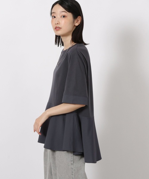 LAKOLE(ラコレ)の「異素材きりかえ半袖 / 593578(Tシャツ/カットソー・レディース・ボルドー/ベージュ/チャコール・FREE)」の7枚目の写真