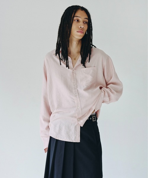 shinee rayon stripe l/s shirt / ラインストーンストライプレーヨンL