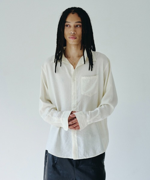 Camphor wood（カンファーウッド）の「shinee rayon stripe l/s shirt / ラインストーンストライプレーヨンL/Sシャツ（シャツ/ブラウス・メンズ・ピンク/アイボリー・SMALL/MEDIUM/LARGE）」の8枚目の写真