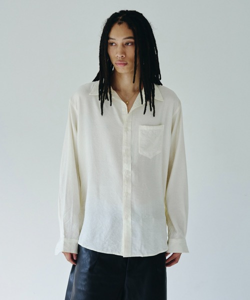 Camphor wood（カンファーウッド）の「shinee rayon stripe l/s shirt / ラインストーンストライプレーヨンL/Sシャツ（シャツ/ブラウス・メンズ・ピンク/アイボリー・SMALL/MEDIUM/LARGE）」の9枚目の写真