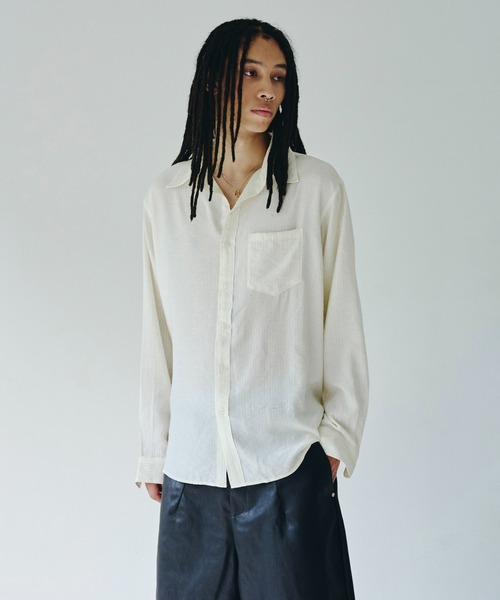 shinee rayon stripe l/s shirt / ラインストーンストライプレーヨンL