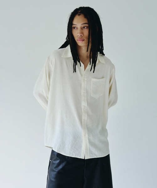 Camphor wood（カンファーウッド）の「shinee rayon stripe l/s shirt / ラインストーンストライプレーヨンL/Sシャツ（シャツ/ブラウス・メンズ・ピンク/アイボリー・SMALL/MEDIUM/LARGE）」の11枚目の写真