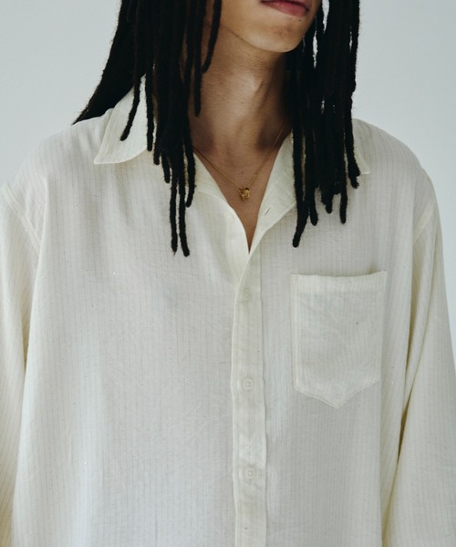 Camphor wood（カンファーウッド）の「shinee rayon stripe l/s shirt / ラインストーンストライプレーヨンL/Sシャツ（シャツ/ブラウス・メンズ・ピンク/アイボリー・SMALL/MEDIUM/LARGE）」の15枚目の写真