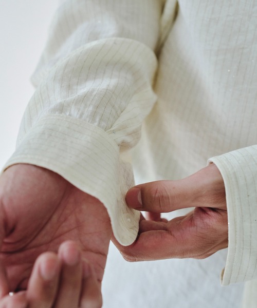 Camphor wood（カンファーウッド）の「shinee rayon stripe l/s shirt / ラインストーンストライプレーヨンL/Sシャツ（シャツ/ブラウス・メンズ・ピンク/アイボリー・SMALL/MEDIUM/LARGE）」の18枚目の写真