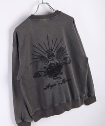 刺繍 グラフィック ケミカル加工 長袖トレーナー トライバルクロス ハートモチーフ