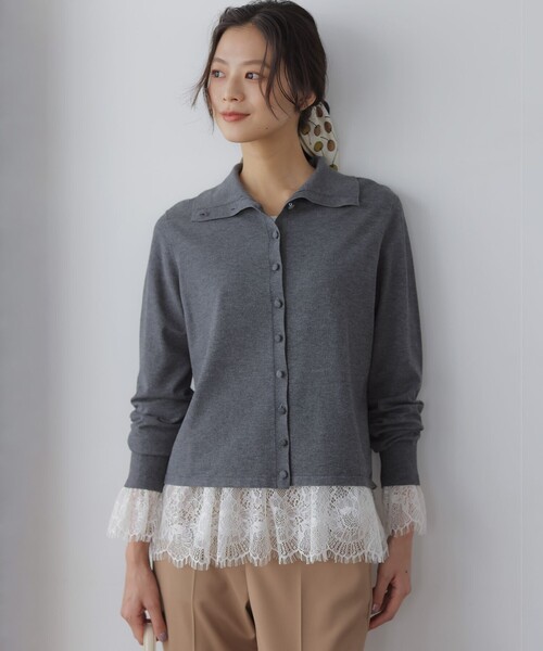 組曲（クミキョク）の「レースコンビ ロングTシャツ（Tシャツ/カットソー・レディース・ホワイト系・3/2）」の3枚目の写真