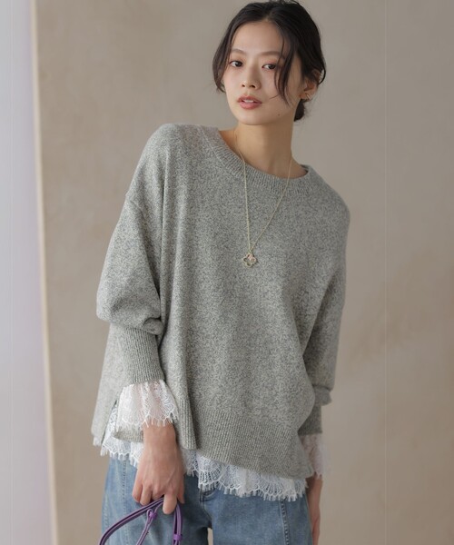 組曲（クミキョク）の「レースコンビ ロングTシャツ（Tシャツ/カットソー・レディース・ホワイト系・3/2）」の8枚目の写真