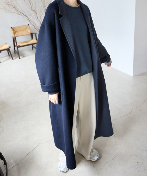 souple wool ダブルフェイスロングコート（チェスターコート