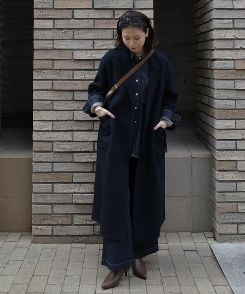 souple wool ダブルフェイスロングコート（チェスターコート）｜SLOBE