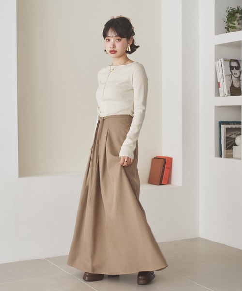 LAULEN(ローレン)の「inverted pleats ribbon long skirt /インバーテッドプリーツロングスカート(スカート・レディース・アイボリー/ブラック/ベージュ・M/S)」の6枚目の写真