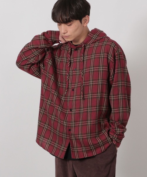 LAKOLE（ラコレ）の「チェックフード長袖シャツ / 592123（シャツ/ブラウス・メンズ・ブラウン/ボルドー/ブラック・MEDIUM/LARGE）」の3枚目の写真
