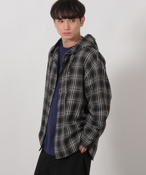 LAKOLE（ラコレ）の「チェックフード長袖シャツ / 592123（シャツ/ブラウス・メンズ・ブラウン/ボルドー/ブラック・MEDIUM/LARGE）」の1枚目の写真