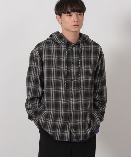 LAKOLE（ラコレ）の「チェックフード長袖シャツ / 592123（シャツ/ブラウス・メンズ・ブラウン/ボルドー/ブラック・MEDIUM/LARGE）」の5枚目の写真