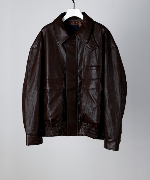 DRAW（ドロー）の「DRAW(ドロー) / ビッグシルエット フェイクレザーブルゾン（ユニセックス）（ブルゾン・メンズ・ダークウッド/ブラック・S/LARGE/MEDIUM/SMALL）」の10枚目の写真