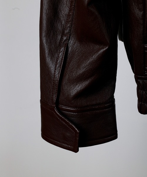 DRAW（ドロー）の「DRAW(ドロー) / ビッグシルエット フェイクレザーブルゾン（ユニセックス）（ブルゾン・メンズ・ダークウッド/ブラック・S/LARGE/MEDIUM/SMALL）」の14枚目の写真
