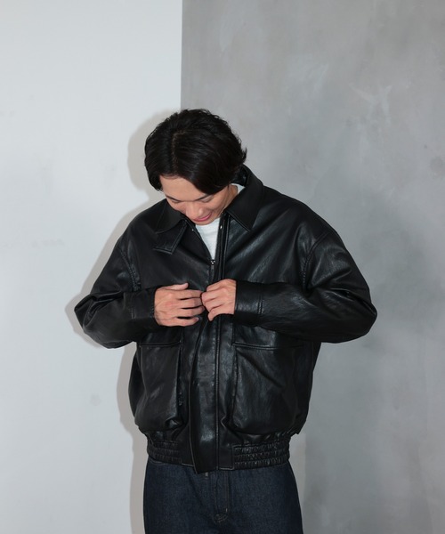DRAW（ドロー）の「DRAW(ドロー) / ビッグシルエット フェイクレザーブルゾン（ユニセックス）（ブルゾン・メンズ・ダークウッド/ブラック・S/LARGE/MEDIUM/SMALL）」の12枚目の写真