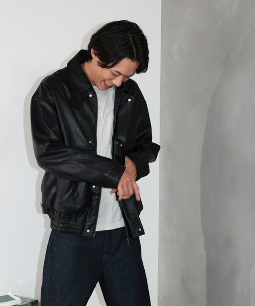 DRAW（ドロー）の「DRAW(ドロー) / ビッグシルエット フェイクレザーブルゾン（ユニセックス）（ブルゾン・メンズ・ダークウッド/ブラック・S/LARGE/MEDIUM/SMALL）」の19枚目の写真
