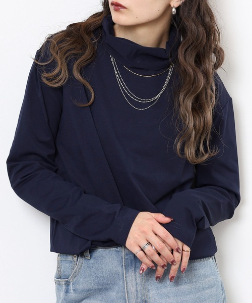 FUNALIVE(ファンアライブ)の「レディース タートルネック 無地 長袖 Tシャツ(Tシャツ/カットソー・レディース・チャコールグレー/ブラック/ネイビー/ホワイト・FREE)」の4枚目の写真