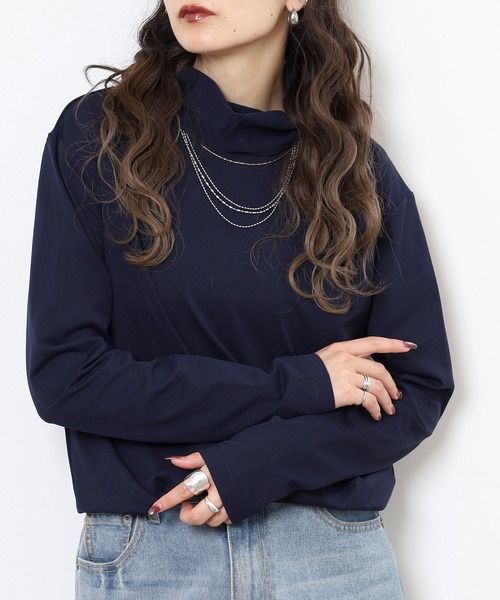 FUNALIVE(ファンアライブ)の「レディース タートルネック 無地 長袖 Tシャツ(Tシャツ/カットソー・レディース・チャコールグレー/ブラック/ネイビー/ホワイト・FREE)」の6枚目の写真
