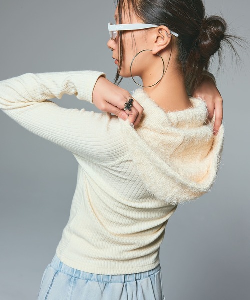 X-girl（エックスガール）の「HAIRY HOODED HALF ZIP TOP（パーカー