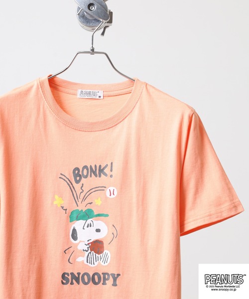 PEANUTS(ピーナッツ)の「PEANUTS プリント天竺半袖Tシャツ(Tシャツ/カットソー・メンズ・杢グレー/ブラック/ピンクベージュ/サーモンピンク/ライトカーキ/ネイビー・M/L/LL)」の6枚目の写真