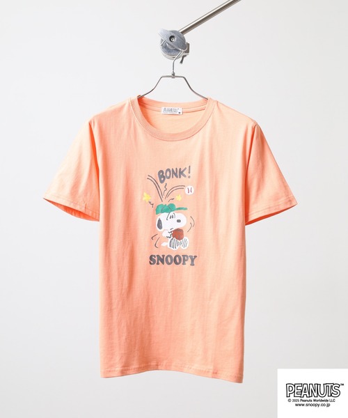 PEANUTS(ピーナッツ)の「PEANUTS プリント天竺半袖Tシャツ(Tシャツ/カットソー・メンズ・杢グレー/ブラック/ピンクベージュ/サーモンピンク/ライトカーキ/ネイビー・M/L/LL)」の13枚目の写真