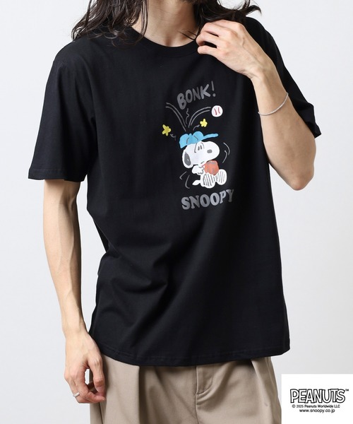 PEANUTS(ピーナッツ)の「PEANUTS プリント天竺半袖Tシャツ(Tシャツ/カットソー・メンズ・杢グレー/ブラック/ピンクベージュ/サーモンピンク/ライトカーキ/ネイビー・M/L/LL)」の19枚目の写真