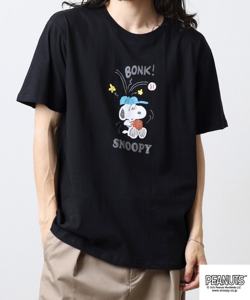 PEANUTS(ピーナッツ)の「PEANUTS プリント天竺半袖Tシャツ(Tシャツ/カットソー・メンズ・杢グレー/ブラック/ピンクベージュ/サーモンピンク/ライトカーキ/ネイビー・M/L/LL)」の20枚目の写真