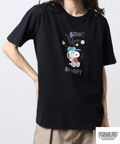 PEANUTS(ピーナッツ)の「PEANUTS プリント天竺半袖Tシャツ(Tシャツ/カットソー・メンズ・杢グレー/ブラック/ピンクベージュ/サーモンピンク/ライトカーキ/ネイビー・M/L/LL)」の21枚目の写真