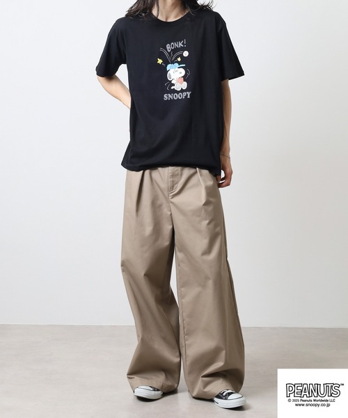 PEANUTS(ピーナッツ)の「PEANUTS プリント天竺半袖Tシャツ(Tシャツ/カットソー・メンズ・杢グレー/ブラック/ピンクベージュ/サーモンピンク/ライトカーキ/ネイビー・M/L/LL)」の22枚目の写真