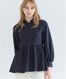 Sono フリル付きネイビー長袖シャツ Sono（ソーノ）の「【SONO/ソーノ】ちびフリルレディブラウス