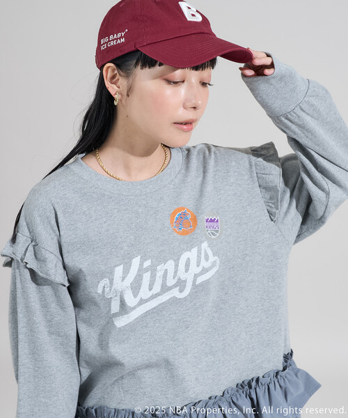FREAK'S STORE(フリークスストア)の「NBA 布帛ドッキング チュニック ロンT(Tシャツ/カットソー・レディース・チャコールグレー/オフホワイト/ライトグレー・フリ-)」の3枚目の写真