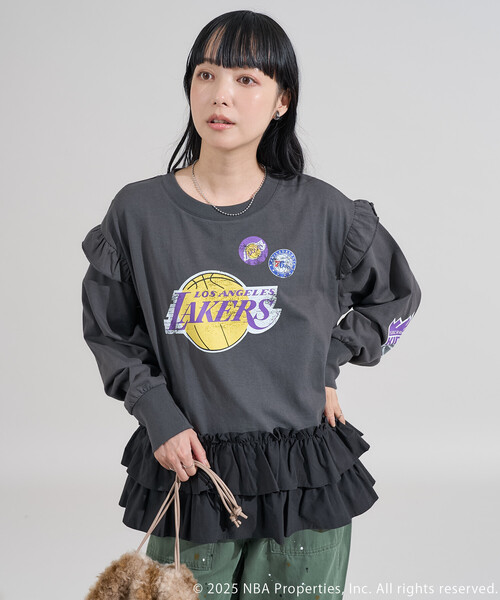 FREAK'S STORE(フリークスストア)の「NBA 布帛ドッキング チュニック ロンT(Tシャツ/カットソー・レディース・チャコールグレー/オフホワイト/ライトグレー・フリ-)」の8枚目の写真