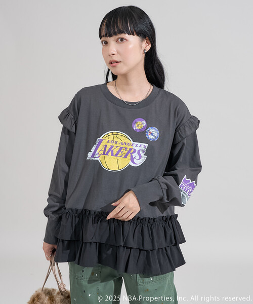 FREAK'S STORE(フリークスストア)の「NBA 布帛ドッキング チュニック ロンT(Tシャツ/カットソー・レディース・チャコールグレー/オフホワイト/ライトグレー・フリ-)」の9枚目の写真