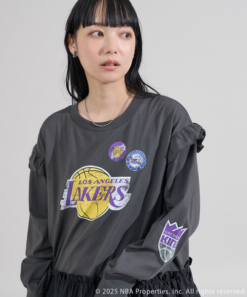 FREAK'S STORE(フリークスストア)の「NBA 布帛ドッキング チュニック ロンT(Tシャツ/カットソー・レディース・チャコールグレー/オフホワイト/ライトグレー・フリ-)」の12枚目の写真