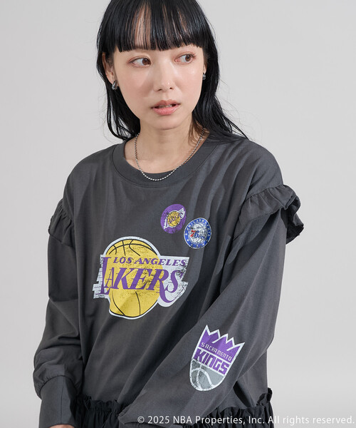 FREAK'S STORE(フリークスストア)の「NBA 布帛ドッキング チュニック ロンT(Tシャツ/カットソー・レディース・チャコールグレー/オフホワイト/ライトグレー・フリ-)」の13枚目の写真