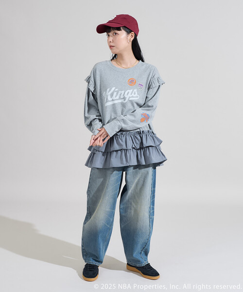 FREAK'S STORE(フリークスストア)の「NBA 布帛ドッキング チュニック ロンT(Tシャツ/カットソー・レディース・チャコールグレー/オフホワイト/ライトグレー・フリ-)」の15枚目の写真