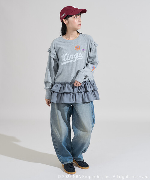 FREAK'S STORE(フリークスストア)の「NBA 布帛ドッキング チュニック ロンT(Tシャツ/カットソー・レディース・チャコールグレー/オフホワイト/ライトグレー・フリ-)」の18枚目の写真