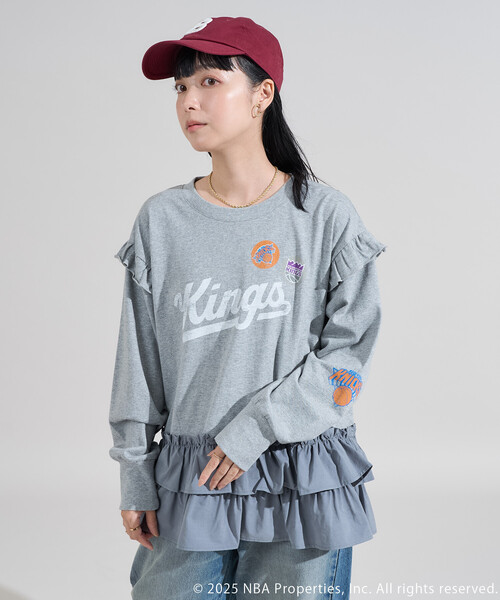 FREAK'S STORE(フリークスストア)の「NBA 布帛ドッキング チュニック ロンT(Tシャツ/カットソー・レディース・チャコールグレー/オフホワイト/ライトグレー・フリ-)」の21枚目の写真