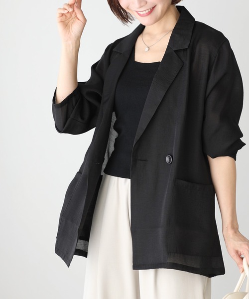 Ehre style(エーレスタイル)の「こんなの欲しかった!着心地カーデなのにジャケット(テーラードジャケット・レディース・ブラック/ベージュ/ホワイト/ブラウン・FREE)」の2枚目の写真