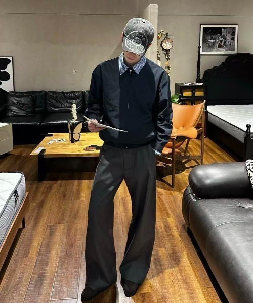 FreeZone（フリーゾーン）の「チェックシャツレイヤード風スタンドカラージャケット（ブルゾン・メンズ・ベージュ/ネイビー・F）」の15枚目の写真