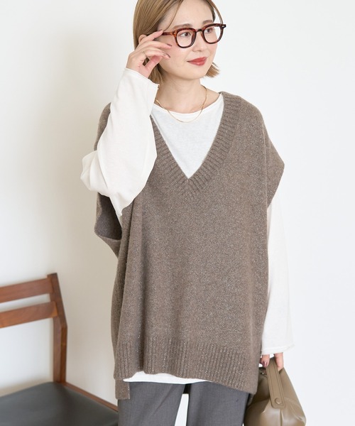 AMERICAN HOLIC（アメリカンホリック）の「ラメ入リVネックニットベスト（ベスト・レディース・ブラック/モカ/グレー系その他・FREE）」の6枚目の写真