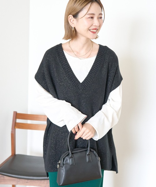 AMERICAN HOLIC（アメリカンホリック）の「ラメ入リVネックニットベスト（ベスト・レディース・ブラック/モカ/グレー系その他・FREE）」の17枚目の写真