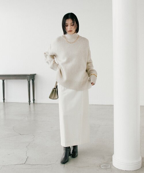 RIVE DROITE（リヴドロワ）の「【暖かく着れる】両面起毛ピンタックナロースカート（スカート・レディース・グレー/ブラウン/オフホワイト・36/38）」の5枚目の写真