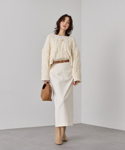 RIVE DROITE（リヴドロワ）の「【暖かく着れる】両面起毛ピンタックナロースカート（スカート・レディース・グレー/ブラウン/オフホワイト・36/38）」の12枚目の写真